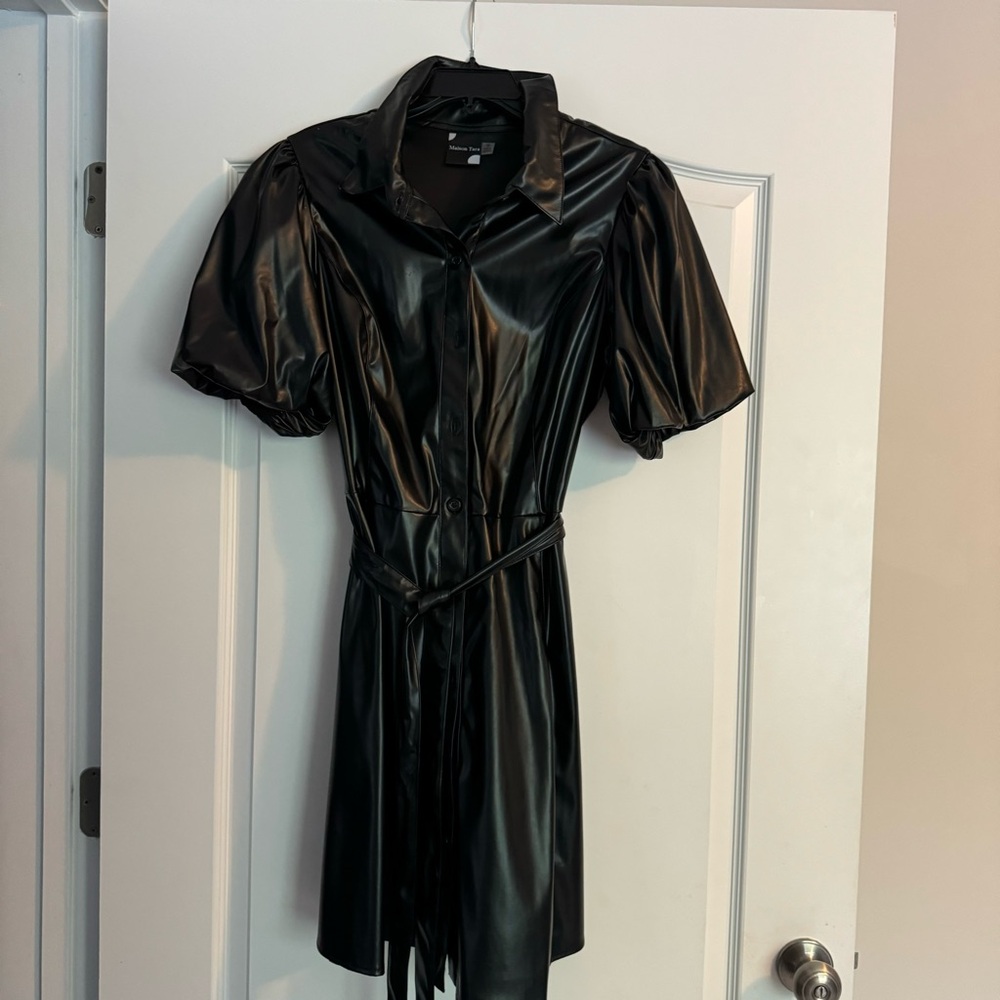 Faux Leather Black Dress